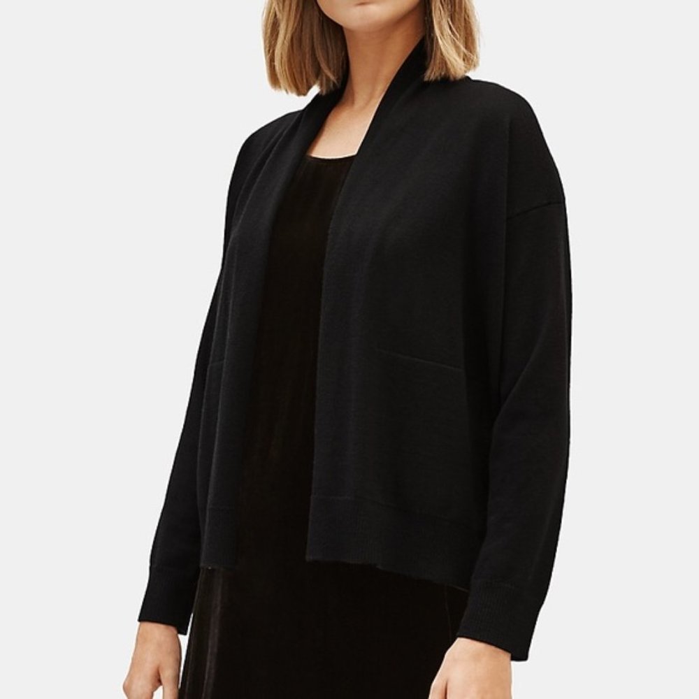 NWT Eileen Fisher Merino Wool Black Cardigan XS
